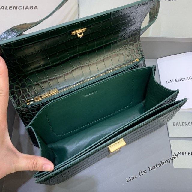 Balenciaga專櫃爆款大號鱷魚墨綠色肩背包 巴黎世家新款Gossip bag斜挎包 fyj1323